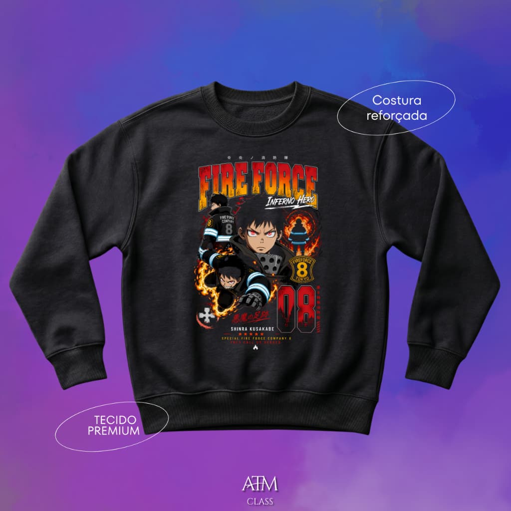 Moletom Casual Fire Force anime serie manga tecido premium envio Rapido