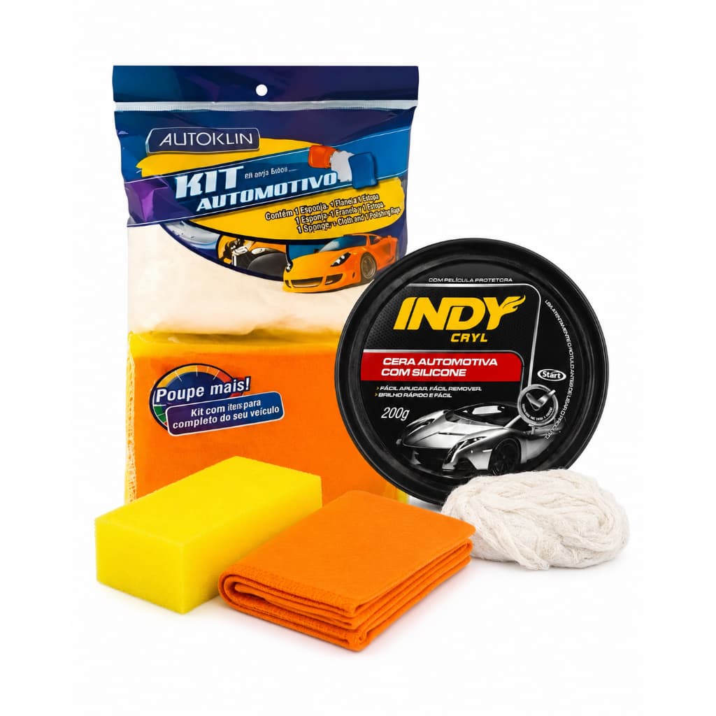 Kit Limpeza Automotiva Cera Carnaúba Flanela Esponja Estopa