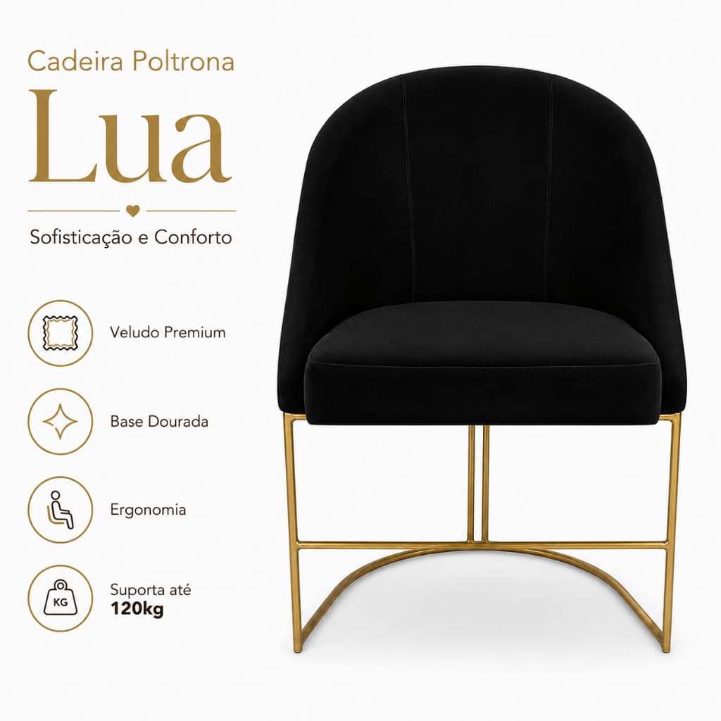 Cadeira Pé Dourado Metálica - Cadeira Lua Mesa Jantar Sala Cozinha Bistrô