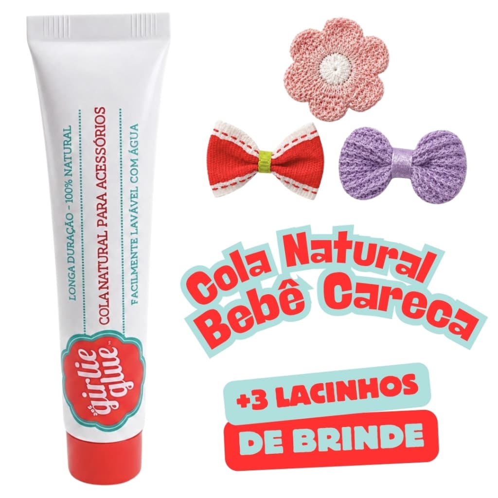 Cola 100% Natural Para Lacinho Bebê Careca Menina + 3 Lacinho Brinde Remoção simples Girlie Glue