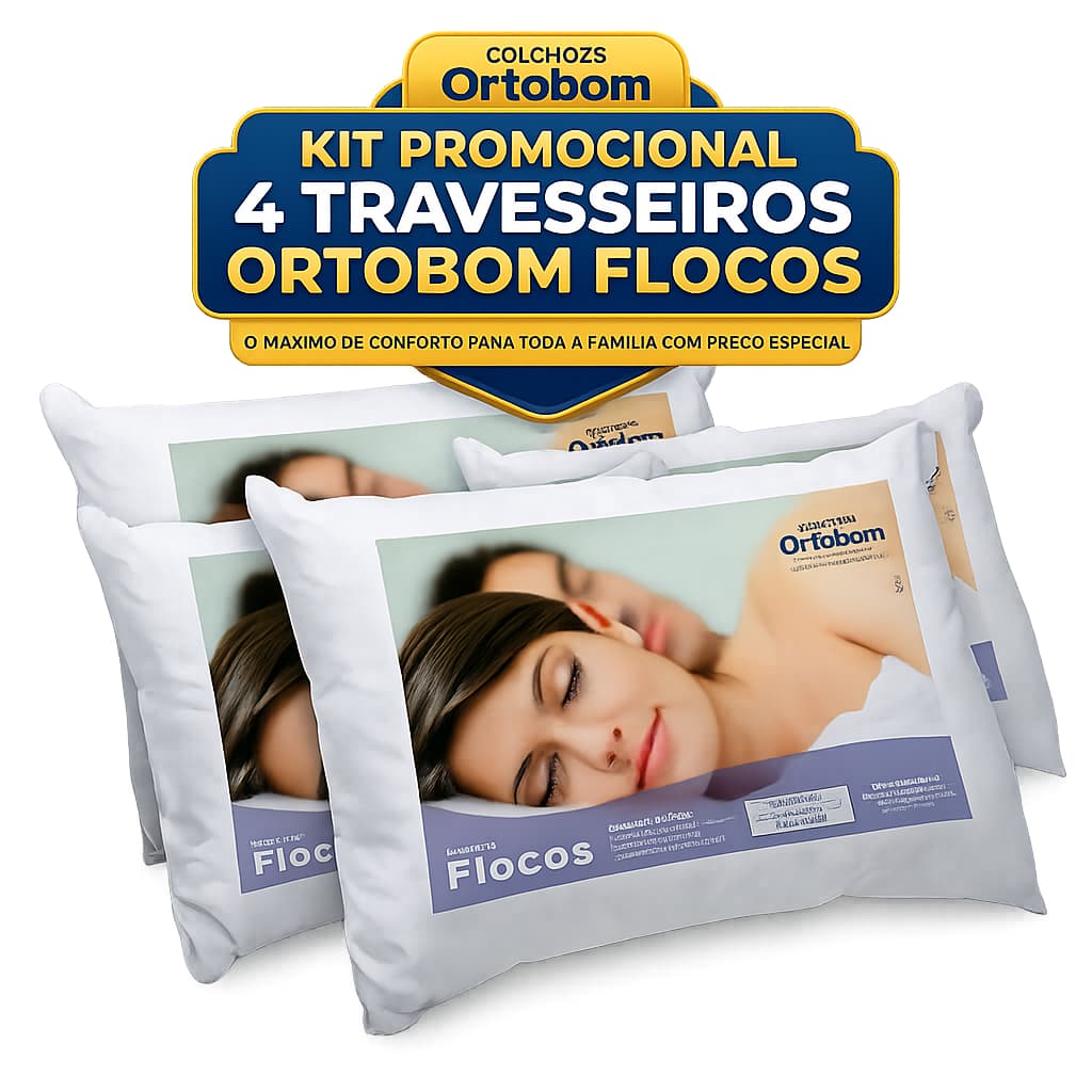 Kit 4 Travesseiros Ortobom Flocos 40x60 Confortável Ortopédico Antialérgico