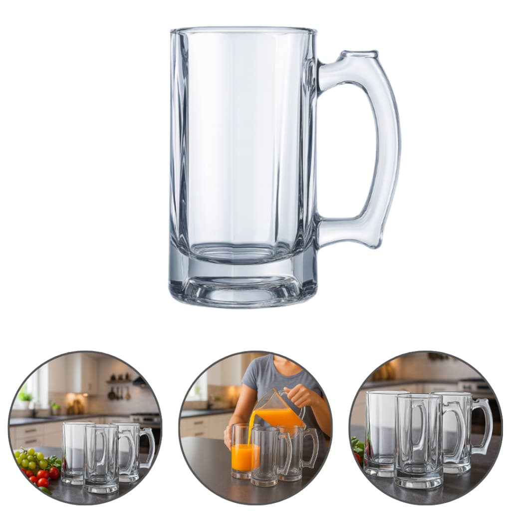 Caneca de Chopp 340ml de Vidro Grosso com Alça Resistente para Cerveja