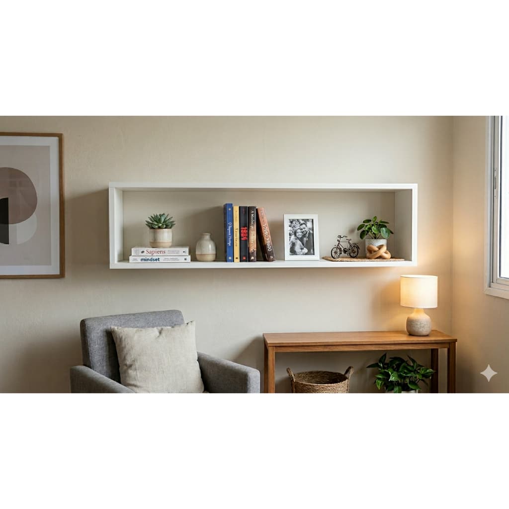 Nicho Retangular MDF 120x30x30 Branco Suspenso para Quarto Sala Escritório