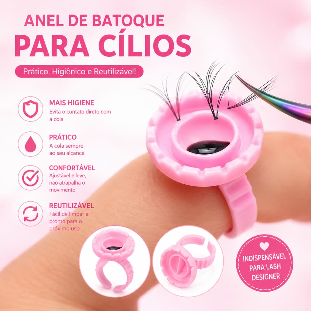 Kit 100/200 Anel Batoque Descartável Cola Micropigmentação Henna Cílios Sobrancelhas-INLIS ANA