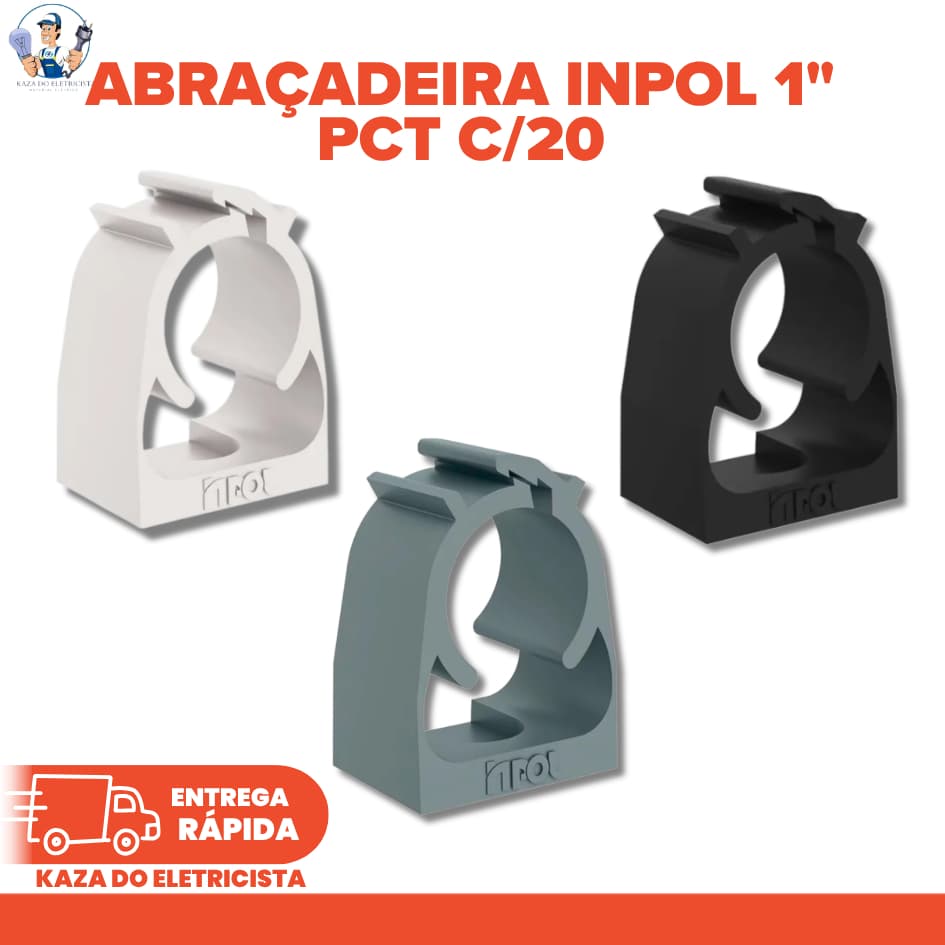 Abraçadeira PVC 1" Inpol PCT C/20 Branco/Preto/Cinza