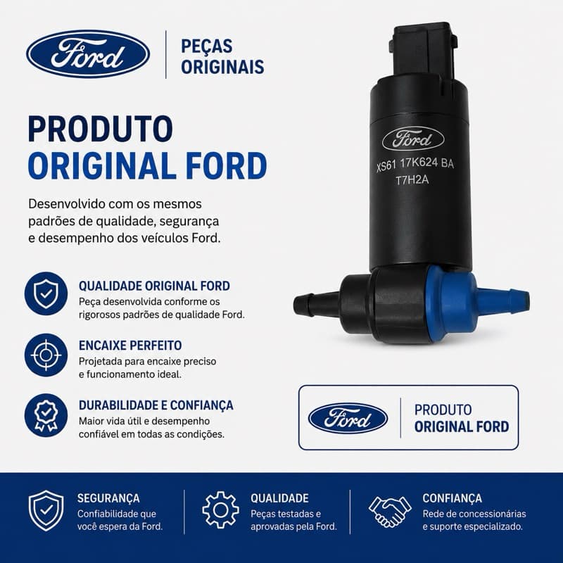 Eletrobomba Limpador de Para-brisa (2 Saídas) Fiesta, Ford Ka , Mondeo e Ecosport ate 2010 ORIGINAL