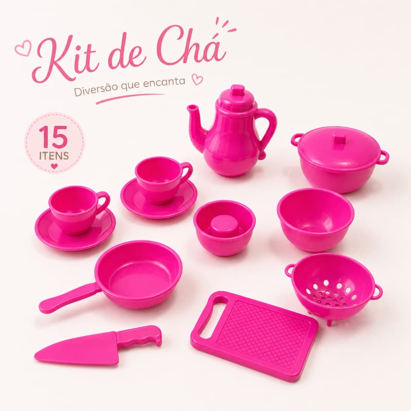 Kit Mini Jogo de Chá de Brinquedo Infantil de Plástico 15 peças
