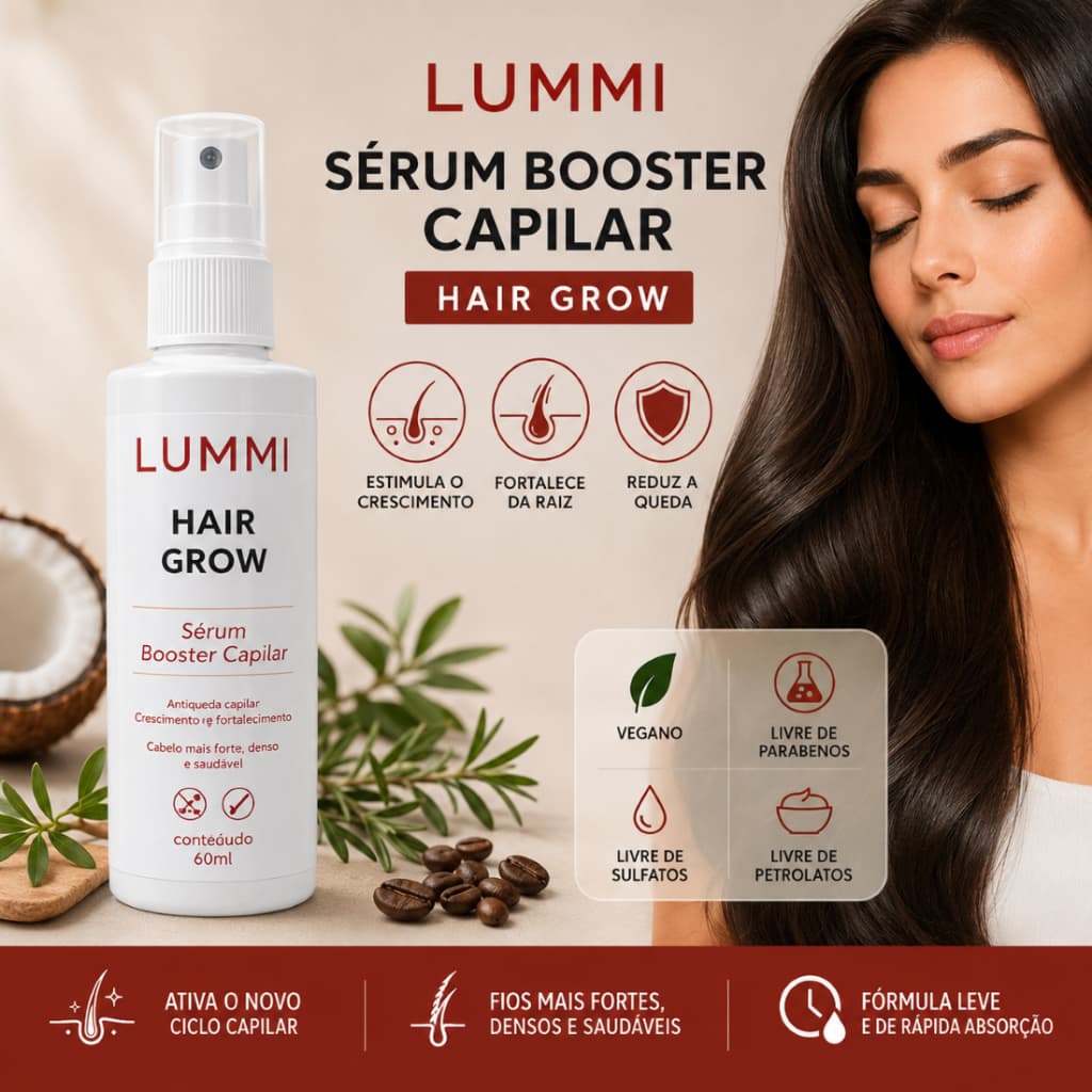 Sérum Booster Capilar Hair - 60ml crescer, fortalecer cabelo saudavel brilhoso reduz queda de cabelo