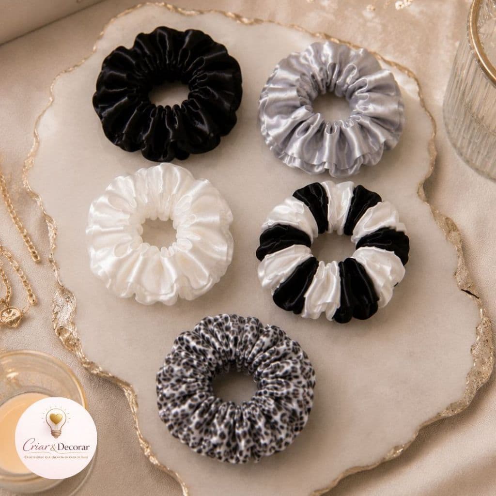 Amarrador De Cabelo Scrunchie Cetim Luxo Feminino Elástico Premium Moda REF:0001