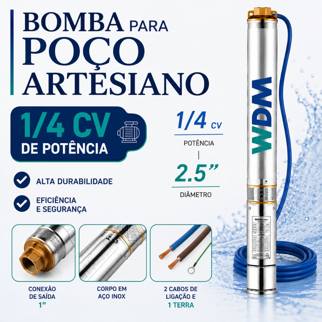 Bomba Submersa Caneta para Poço Palito 1/4hp 2,5 SPE WDM - 220v