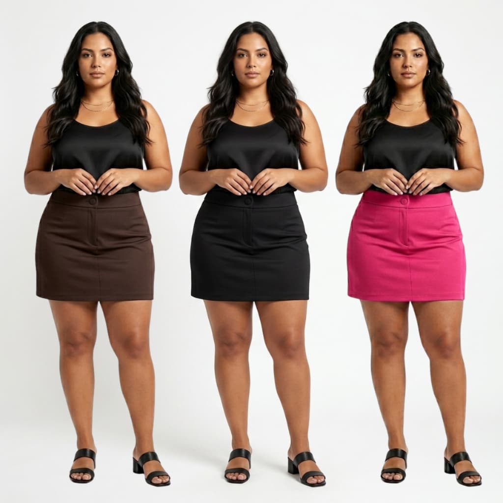 Short Saia Neoprene Feminino com Botão Encapado Estilo Moderno