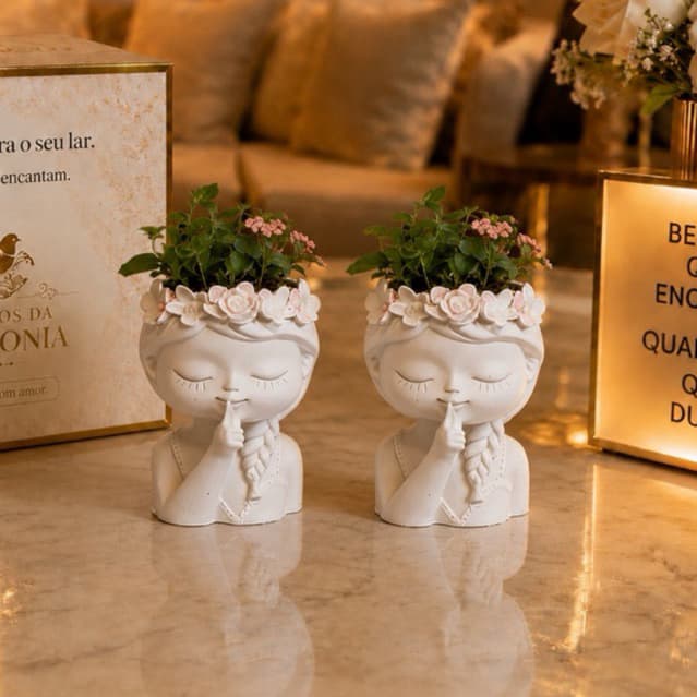 KIT 2 VASOS DECORATIVOS MENINA DE GESSO PARA PLANTAS CACHEPOT MODERNO DECORAÇÃO SALA QUARTO