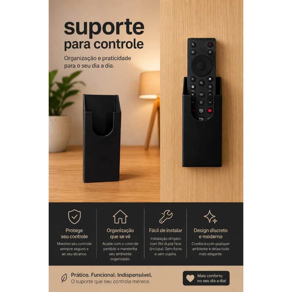 Suporte para Controle Remoto de Parede | Organizador com Fita Adesiva Sem Furos