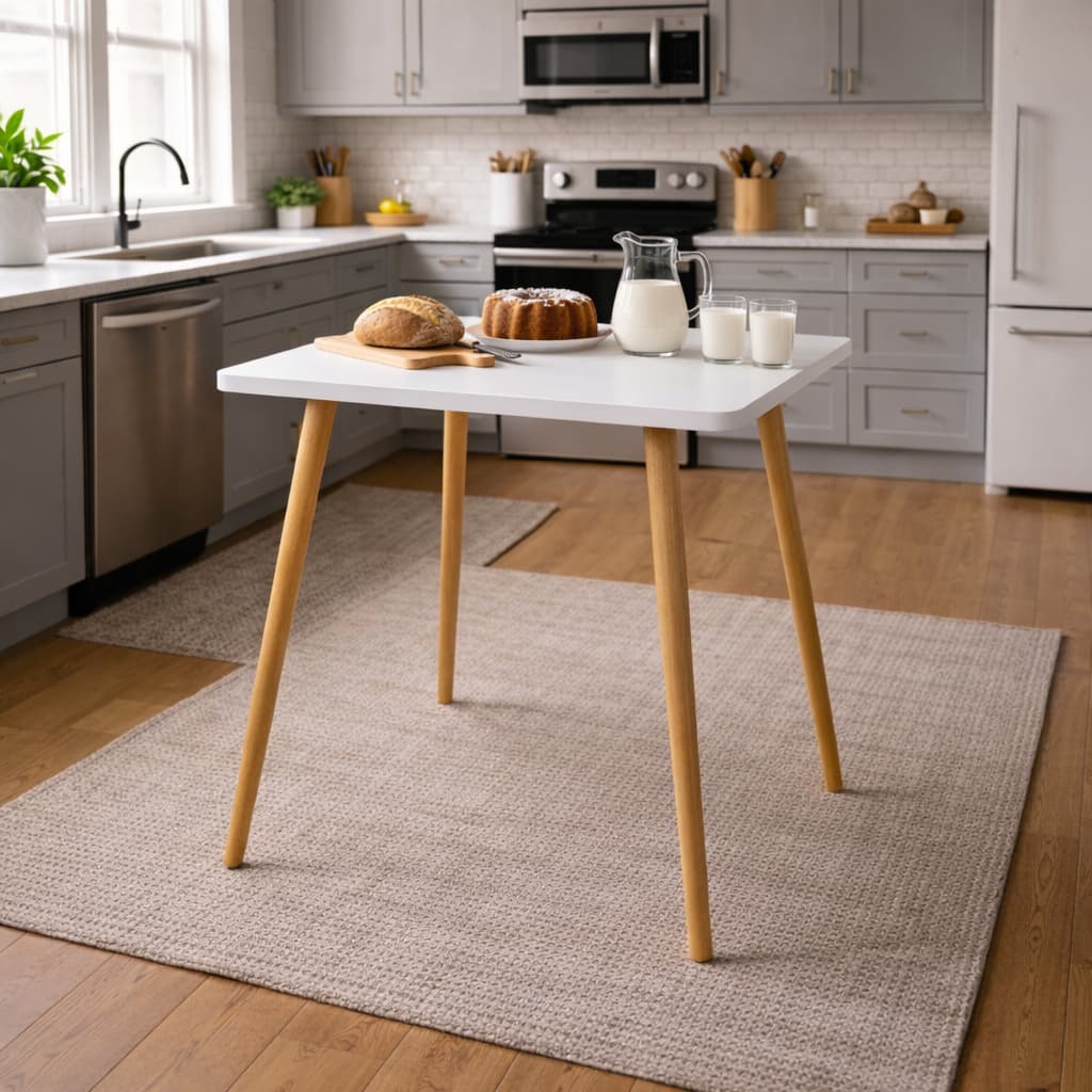 Mesa de Jantar Quadrada 70cm MDF 4 Lugares Moderna Pés Madeira Estilo Nórdico