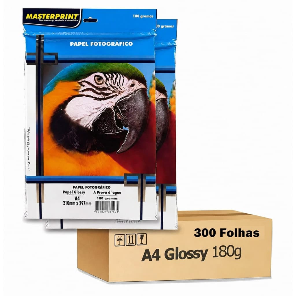 Kit 300 Folhas Papel Fotográfico 180g Foto A4 Masterprint Cor Branco Promoção!!!