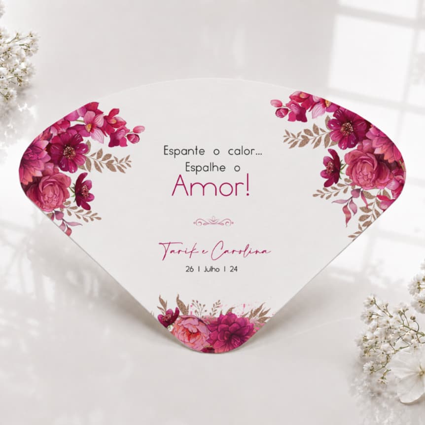 Ventarola Leque de Alegria para Casamento Personalizado com Nomes e Data