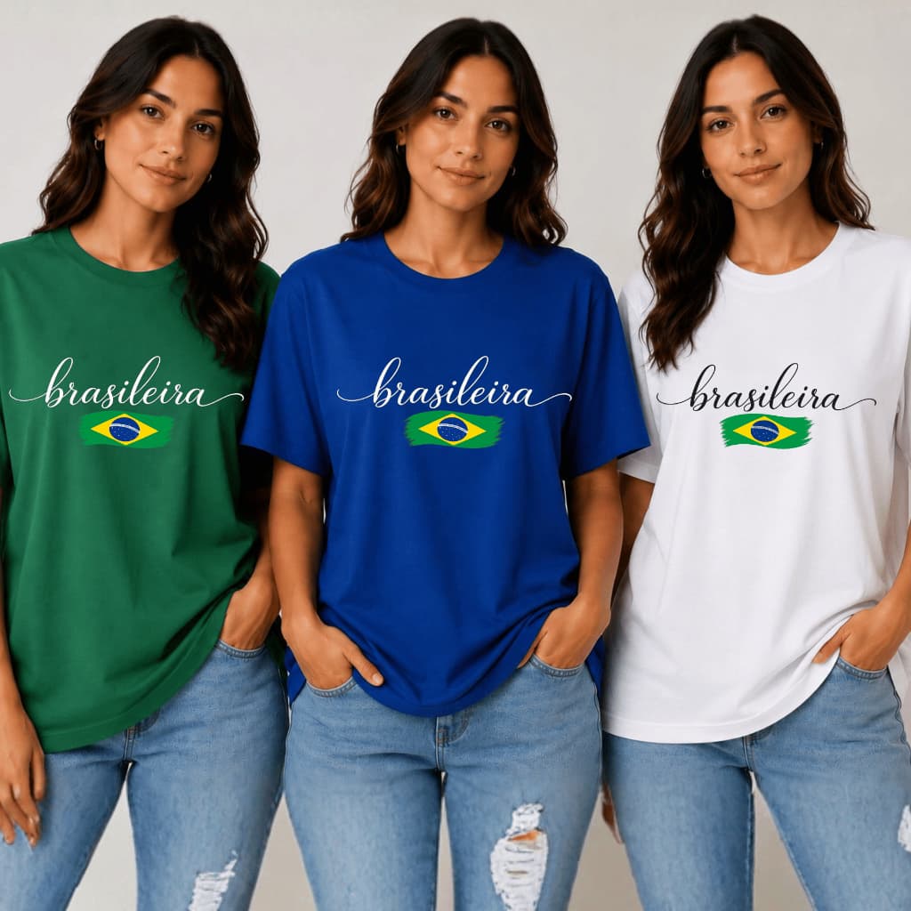 Kit 3 Camisetas Brasileira Bandeira Do Brasil Promoção Copa Do Mundo 2026 Blusa Jogo Moda Feminina