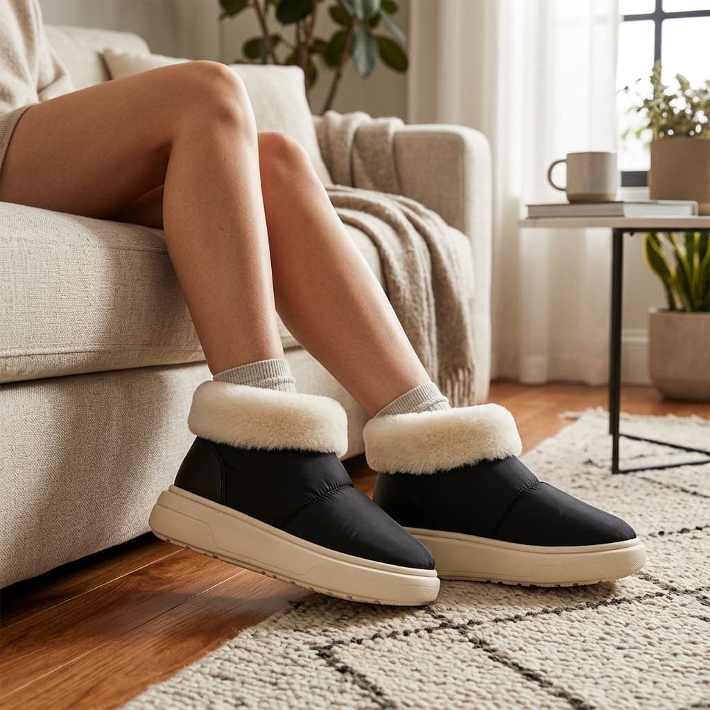 Pantufa Botinha Cano Curto Feminina Peluciada Forrada Confortável Pés Quentinhos no Inverno Premium
