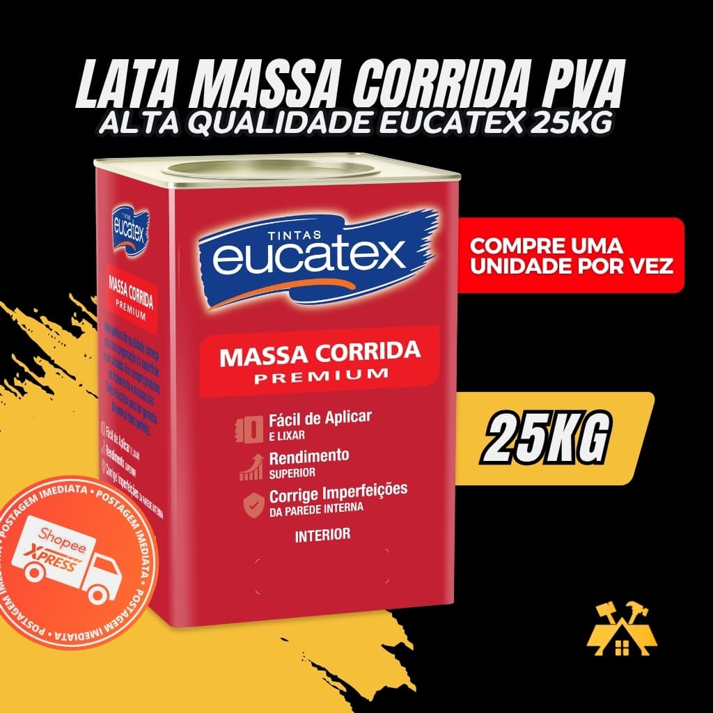 Massa Corrida 25KG PVA Eucatex Premium – Acabamento Liso para Paredes Internas