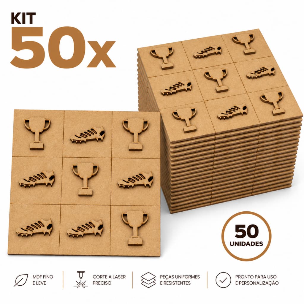 50 Jogos da Velha Futebol Lembrancinha de Aniversário Brincadeiras Mdf Madeira 14,5x10cm
