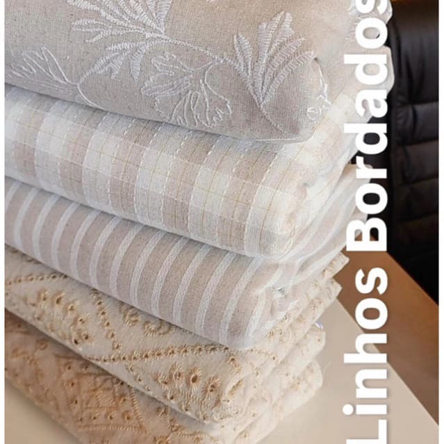No Metro Tecido Linho Bordado-1m x 1,40m-elegância e Sofisticação em cada detalhe textura natural e bordados delicados