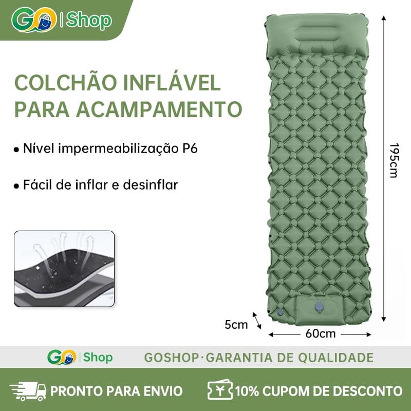 Colchão Automático Inflável Portátil Solteiro 190cm Com Travesseiro Acampamento Camping Viagem Impermeável