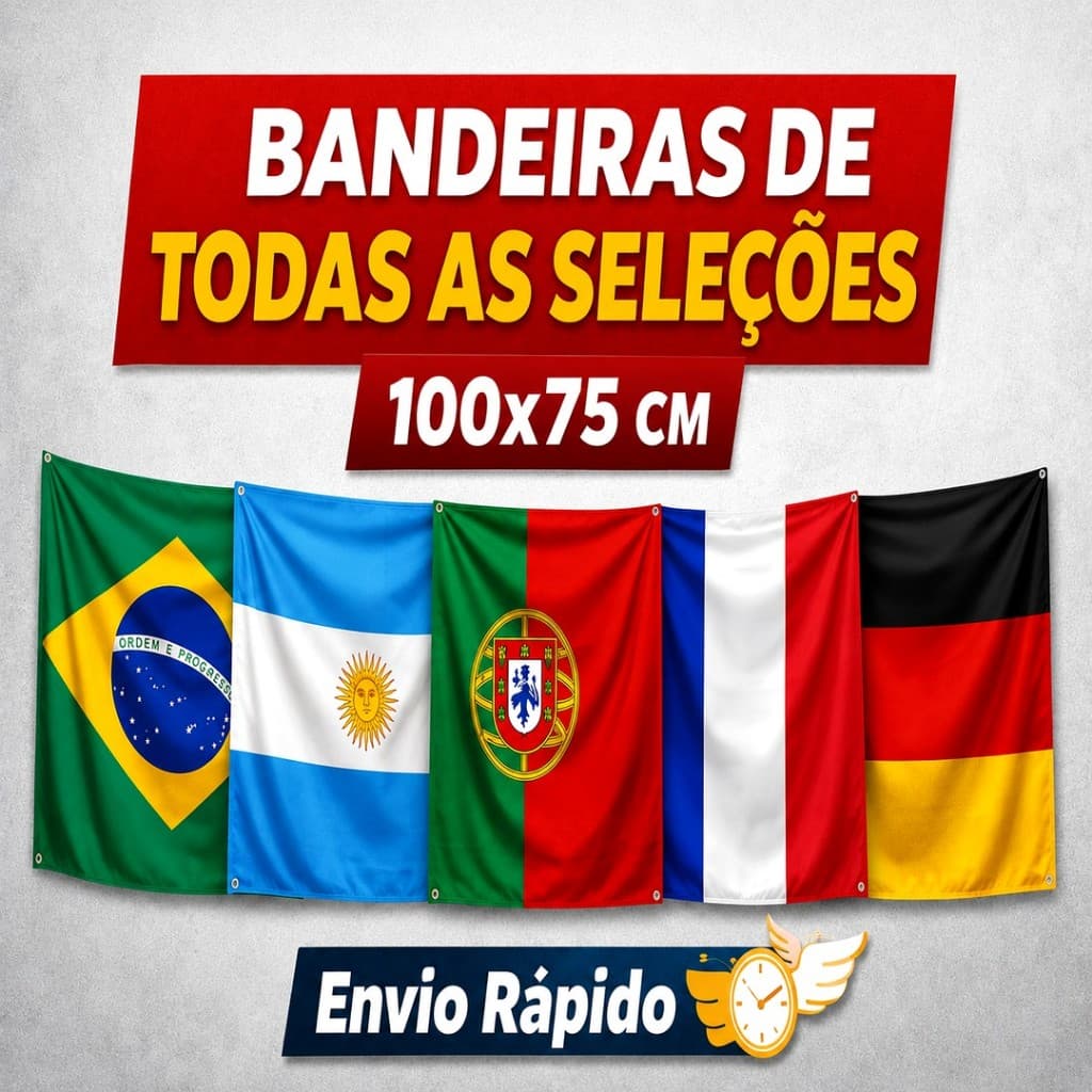 Bandeiras de Seleções 100x75 cm Brasil Argentina Portugal França Decoração Quarto Copa do Mundo