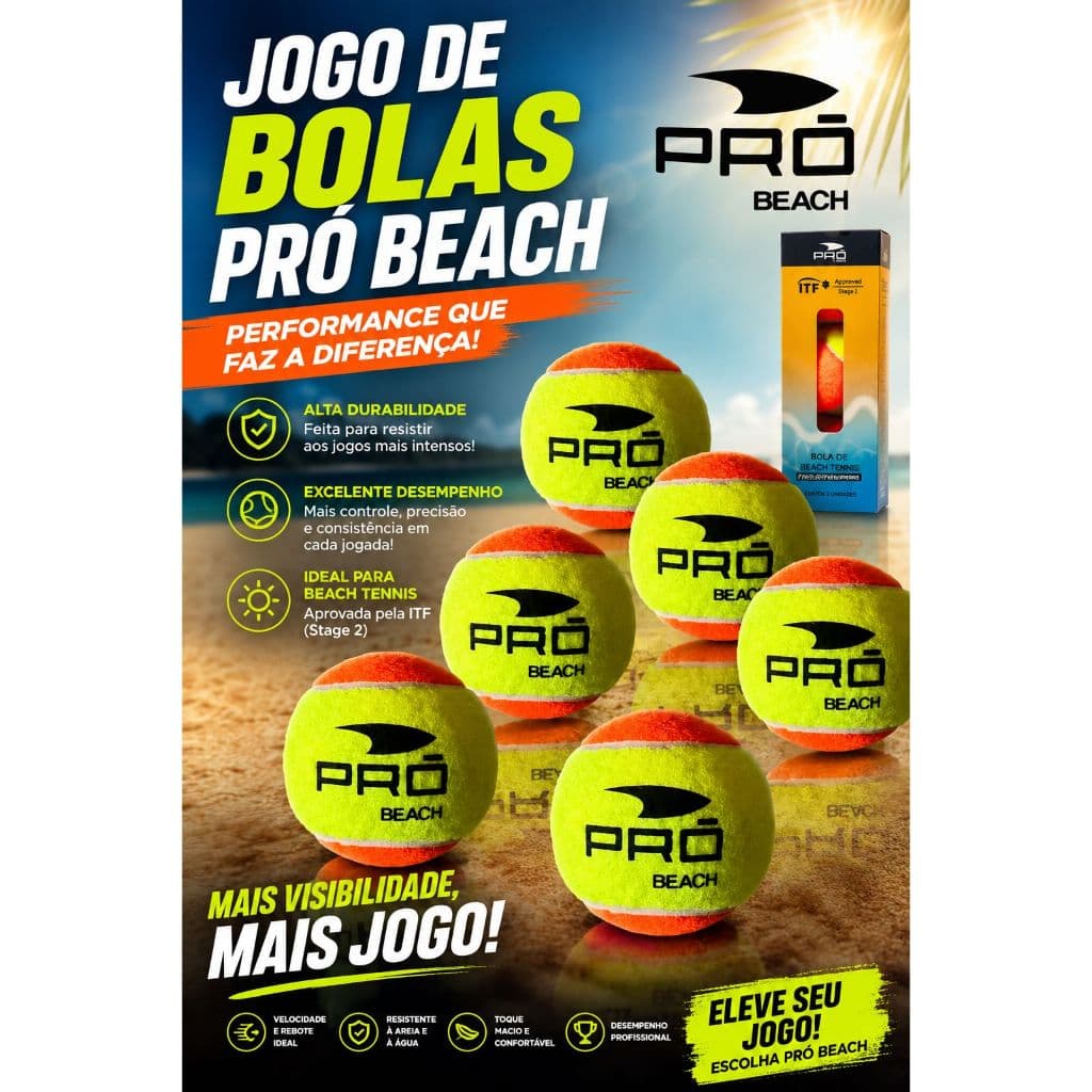 Kit 6 Bolas Beach Tennis PRO Bolinha Tenis Praia Stage 2 Treino Quadra Areia Esportes
