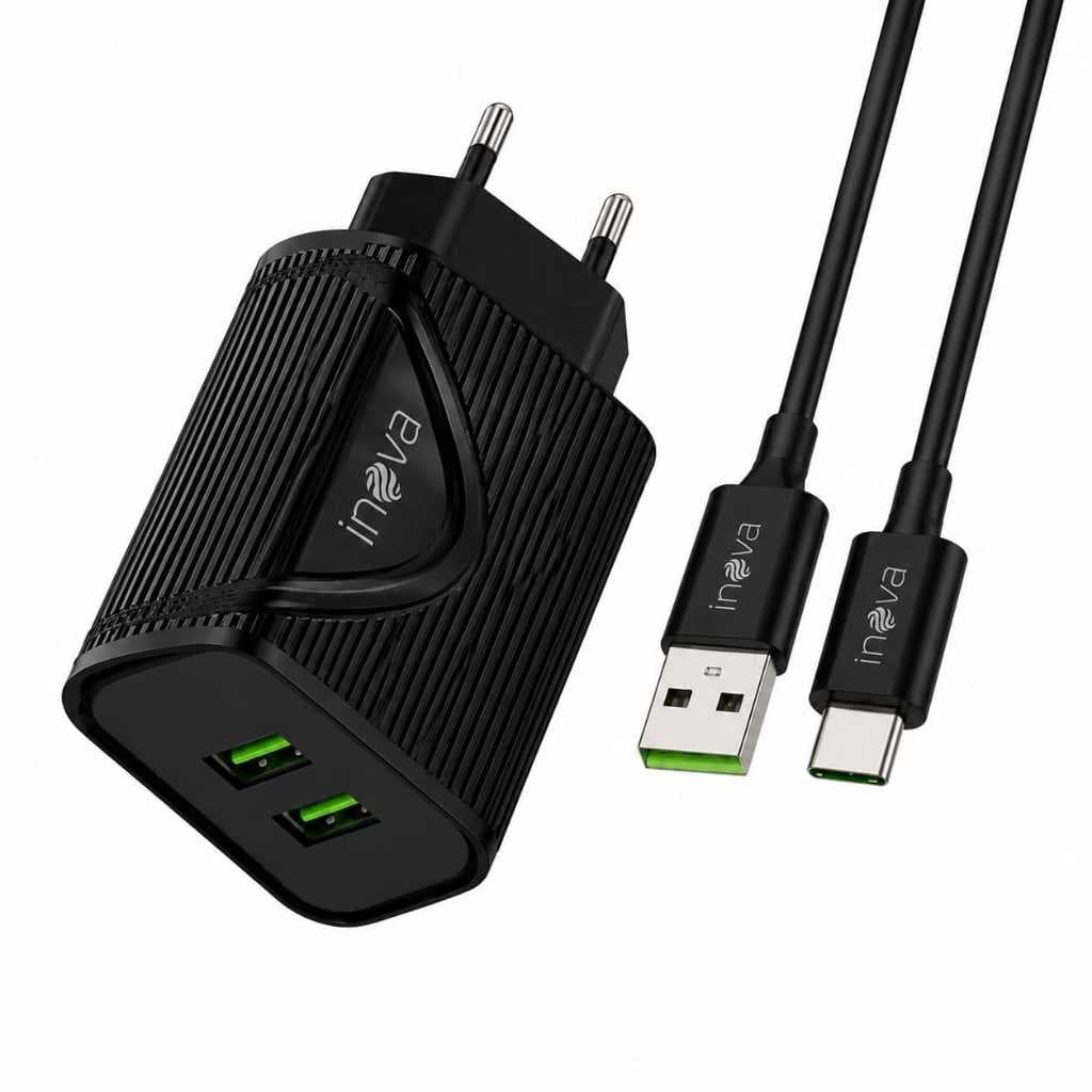 Carregador Turbo 3.1A 2 Portas USB Carregamento Rápido Bivolt com Cabo USB-C