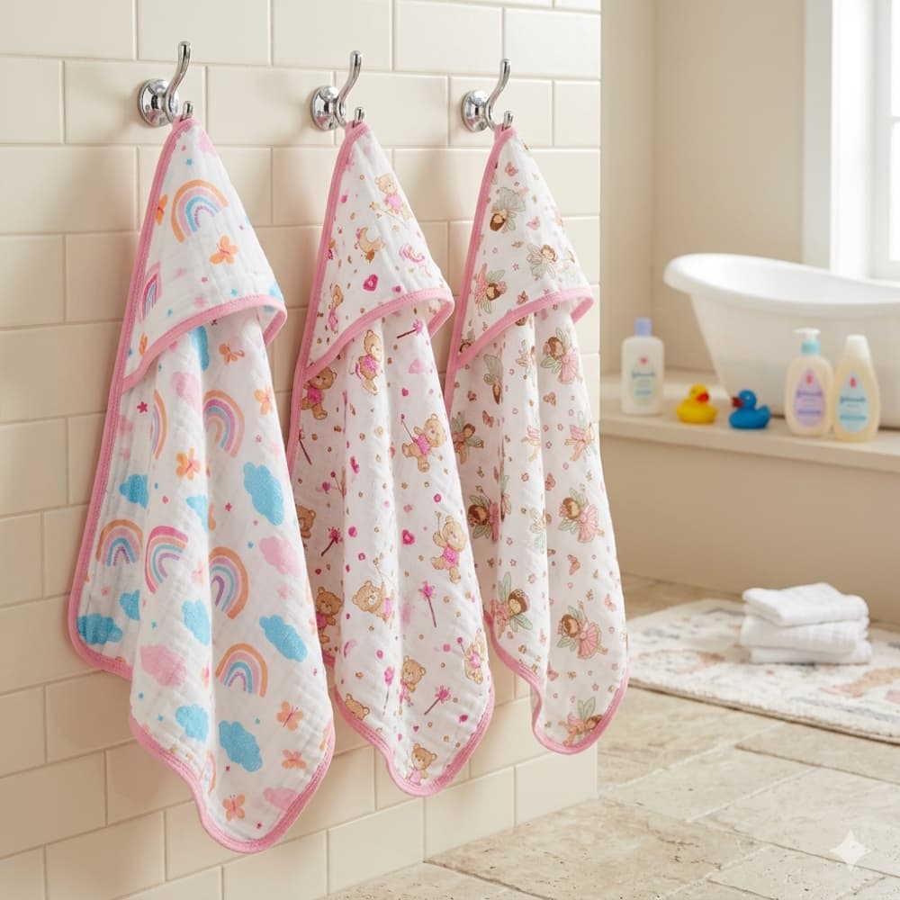 Toalha de Banho Bebe Soft Com Capuz Menina 100% Algodão Macio Enxoval Maternidade