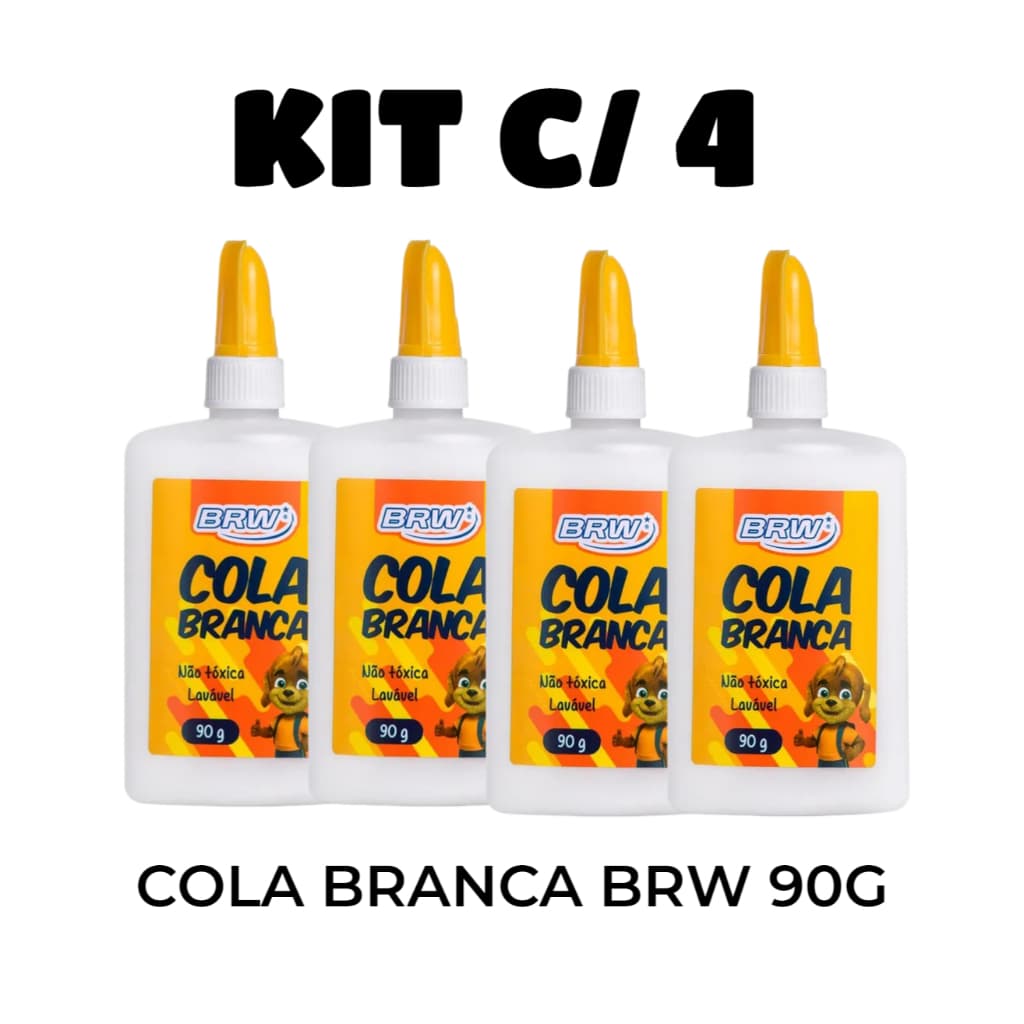 COLA BRANCA LÍQUIDA - 90G - BRW -  KIT C/ 4 UNIDADES