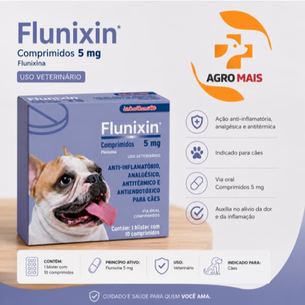 Flunixin 5mg Anti-inflamatório Chemitec Cães 10 Comprimidos