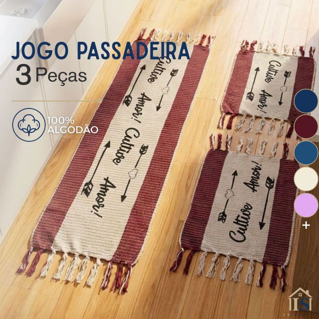 Jogo 3 Tapetes Para Cozinha Passadeira 100% Algodão Diversas Estampas