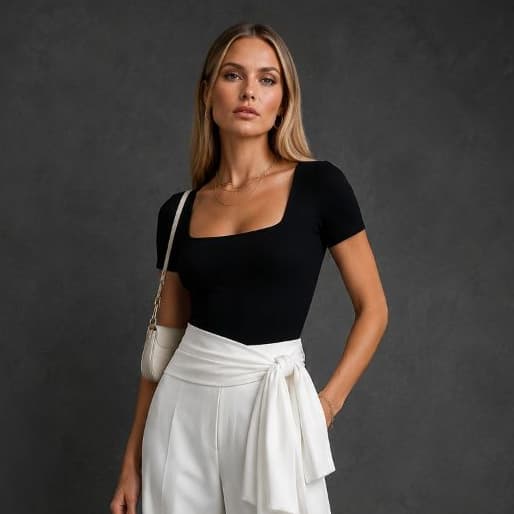 Body Feminino Decote Quadrado Estiloso Manga Curta Modelador Blogueira Básico Tendência Casual Suplex bori bory collant