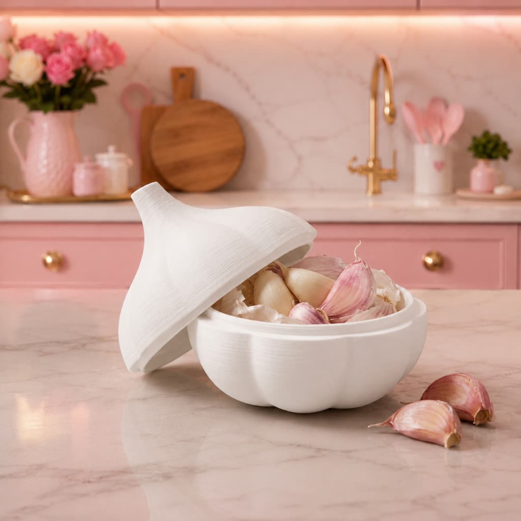 Porta Alho Decorativo com Tampa | Organizador de Alimentos | Cozinha Moderna - Porta cebola Pote - Alheiro de alho