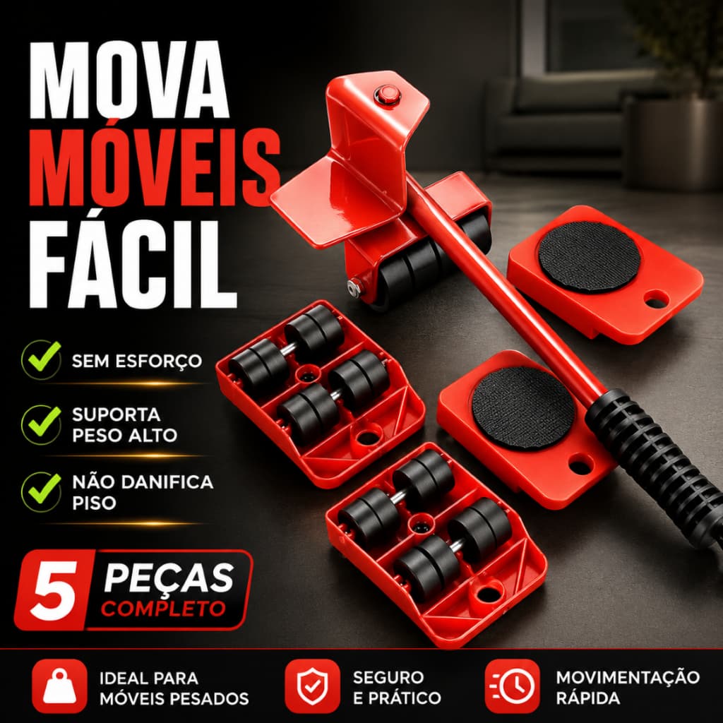 Aparelho Movedor Levantador Móveis Rodinhas 5 Peças Fácil Movimentação Rápida Móveis Pesados Seguro