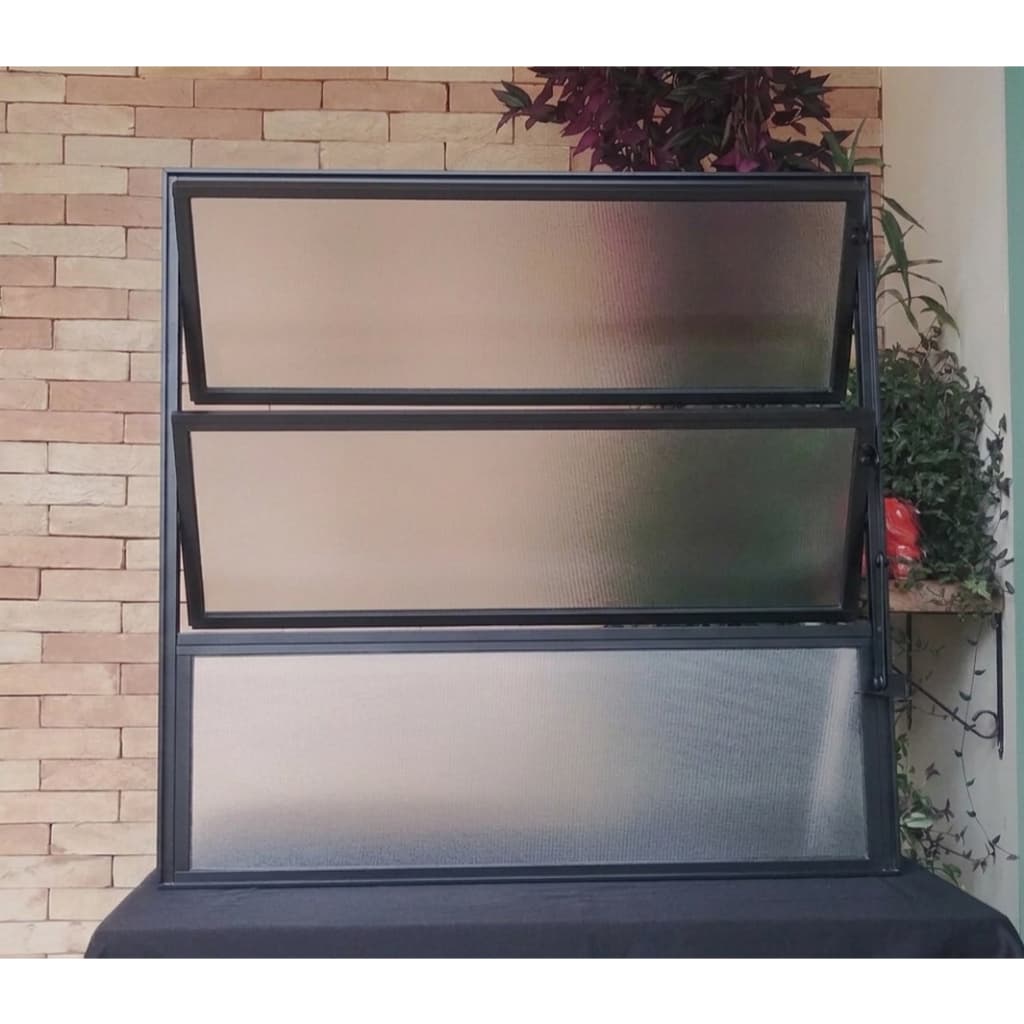 Vitro janela de banheiro ou lavabo basculante aluminio Preto 60x60 C/ Vidro mini boreal