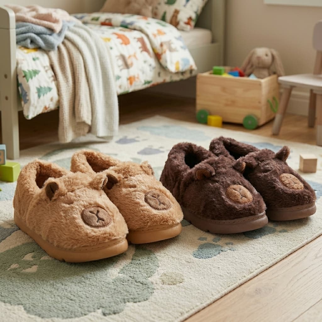 Pantufa Infantil Capivara Peluciada Super Quentinha Antiderrapante Confortável