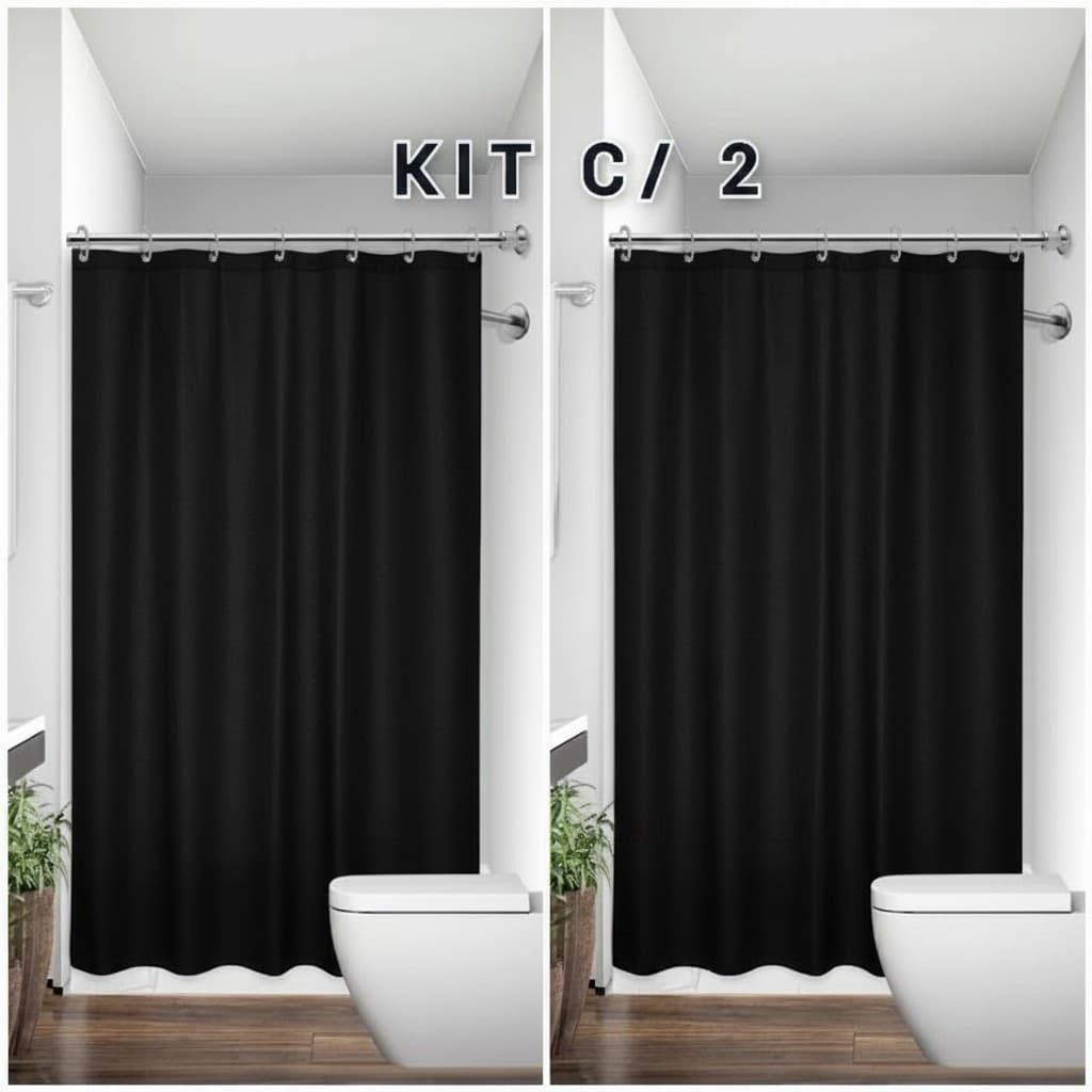 KIT 2 Cortina para Box de Banheiro Tecido Poliéster Lavável com Ganchos 1,38m x 1,98m Luxo Antimofo