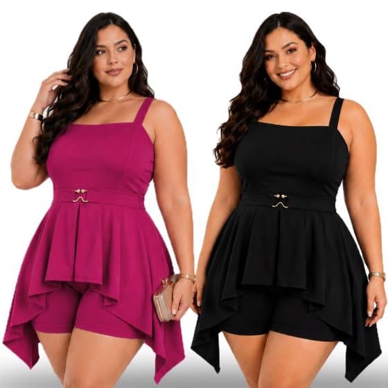 Conjunto Feminino Plus Size Soltinho Assimétrico Conjunto Plus  Tam único 46 ao 50