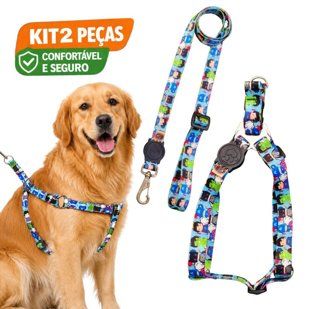 Peitoral coleira com guia passeio para cachorro grande