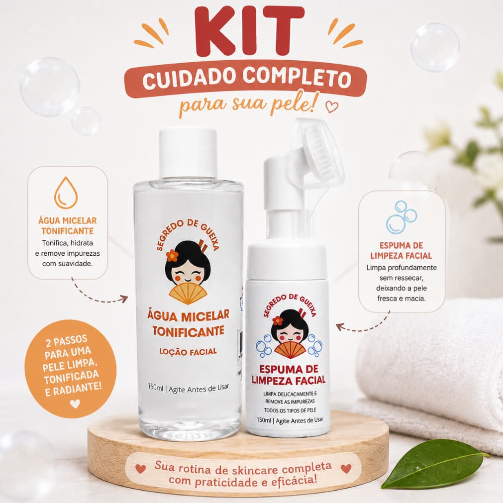 Kit Skincare Segredo De Gueixa Água Micelar De Arroz Mousse De Limpeza Espuma