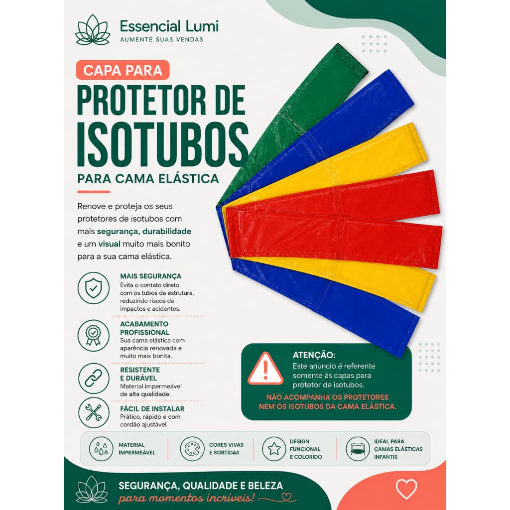 Kit Protetor de Isotubos p/ Cama Elástica | Capas Coloridas c/ Cordão Ajustável | Kit 4, 6 ou 8 Unidades