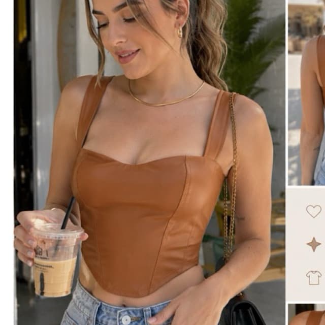 Blusa Couro Feminina Elegante pobta v Alça Ajustável e Zíper inverno festa junina tendência vaquejada lançamento/Ponta V