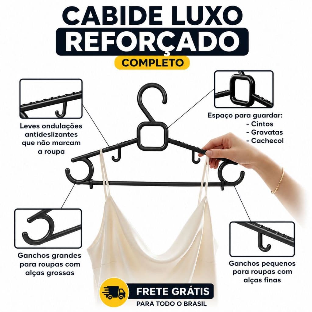 Cabide Adulto Reforçado Premium Preto não Marca Roupa