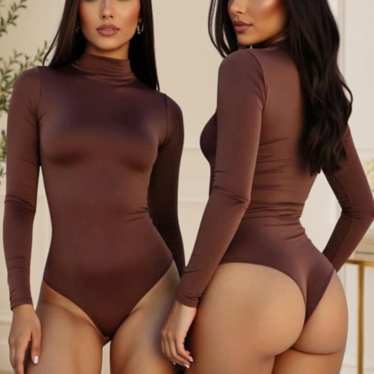 Body Feminino Gola Alta Manga Longa Suplex Cacharrel Segunda Pele Confortável Tecido Premium