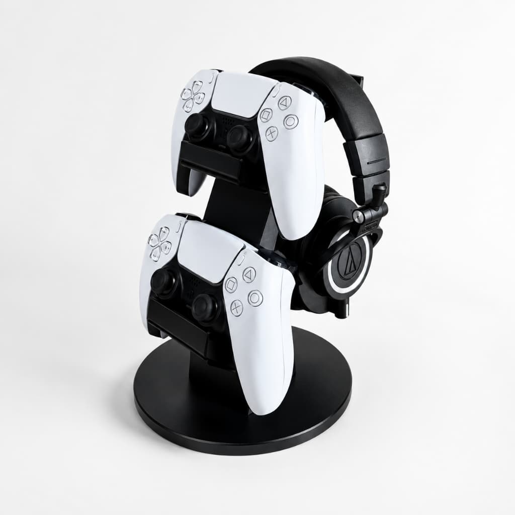 Suporte Duplo para Controle PS5 e Headset Organizador Gamer Vertical de Mesa Premium