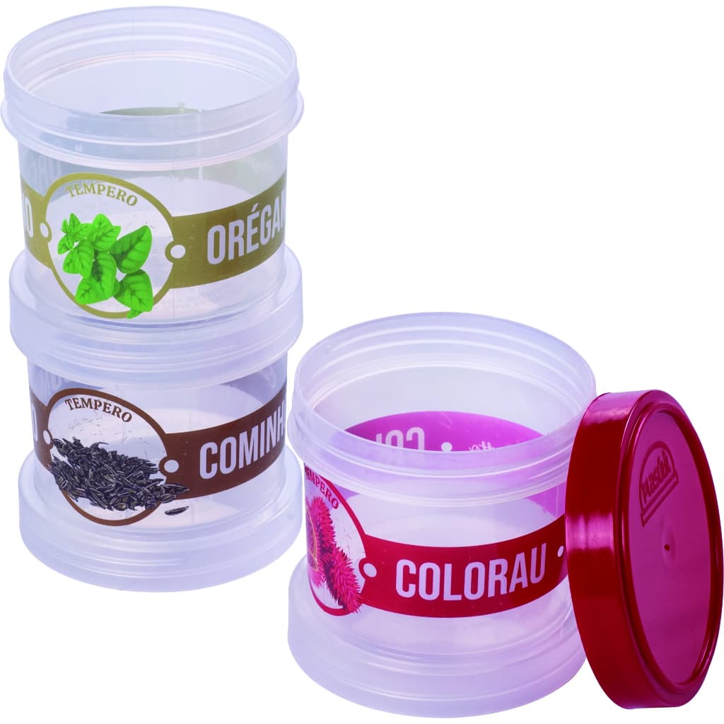 Porta-Condimentos 150ml Kit com 3 Potes de Rosca para Temperos Cozinha
