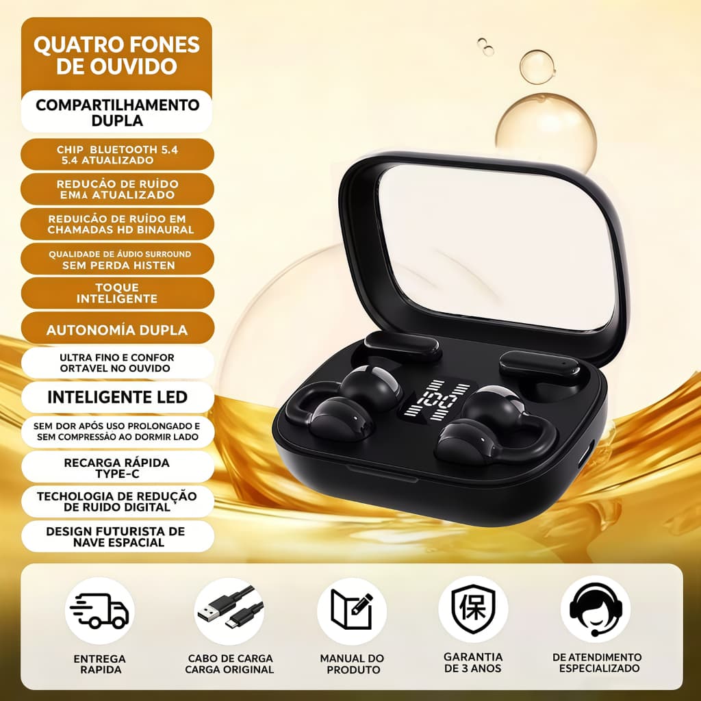 Duas Vezes Mais Econômico – 2 Fones pelo Preço de 1, por Condução Óssea, Semiaberto, Bluetooth  B3