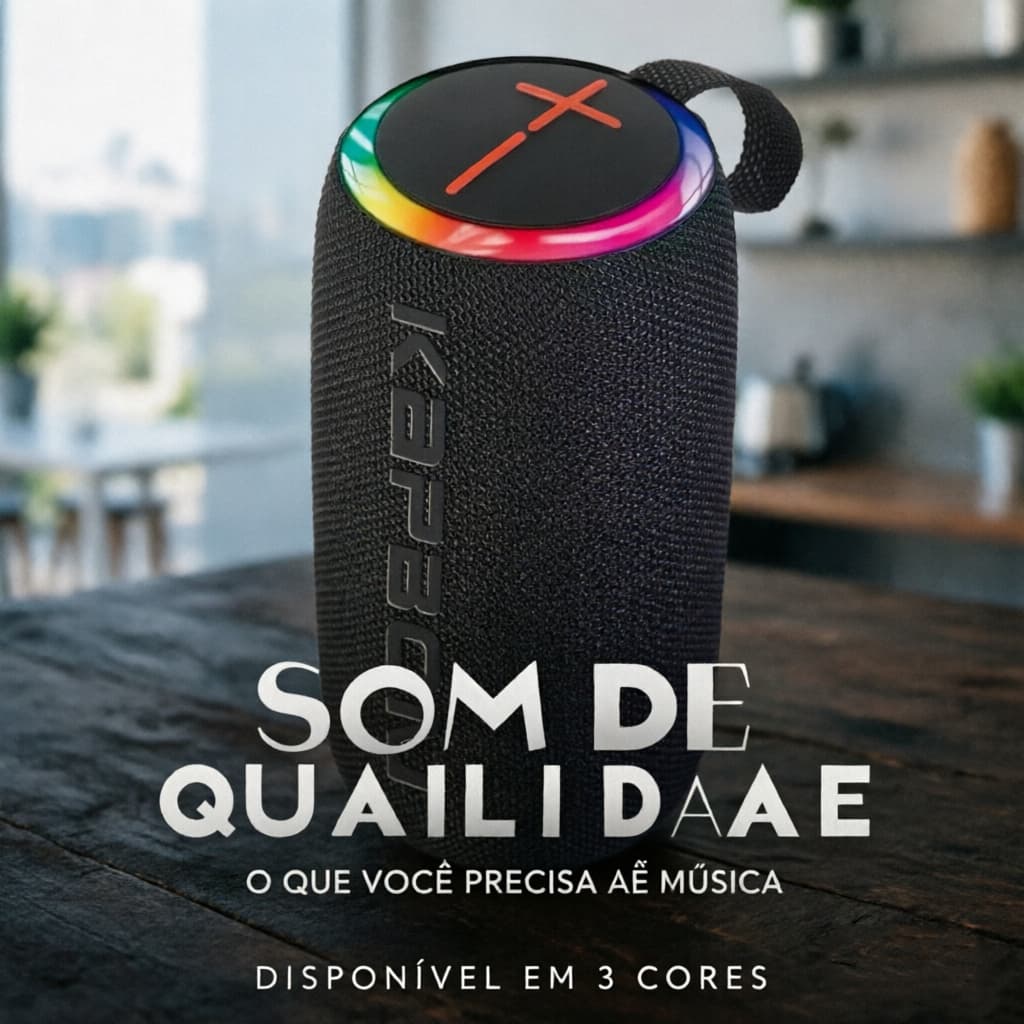 Caixa de Som Bluetooth 100W RMS com Tecnologia TWS, IPX6, Luzes LED RGB Sincronizadas, Suporte USB e FM